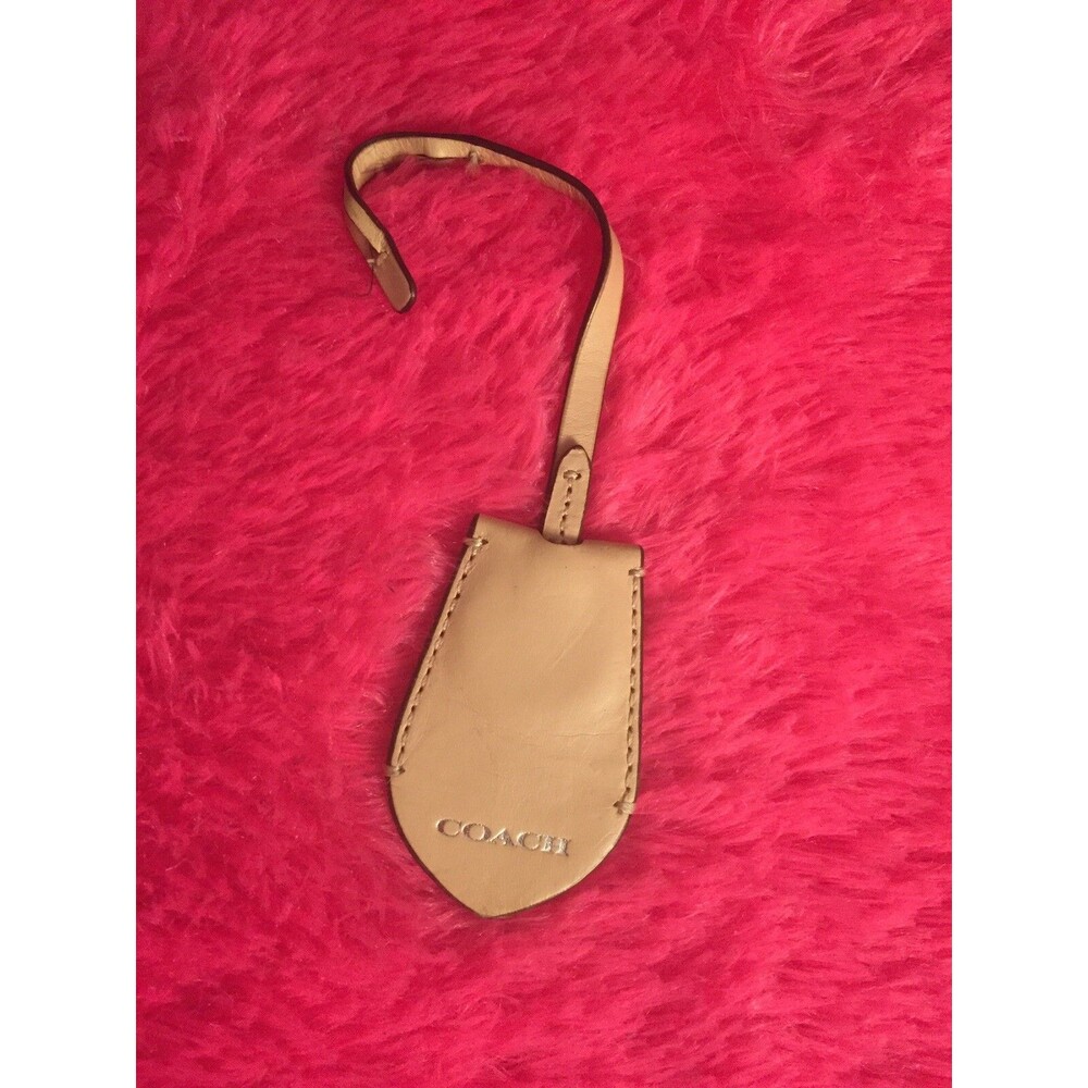 COACH Designer Leather Purse Charm Hang Tag Key Fob Holder Bag Tan Womens FS